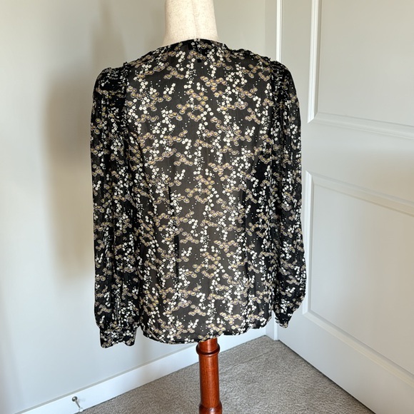 Paige Ambrosine Silk Blouse Black Yellow White Floral Sheer button down small - Picture 9 of 13